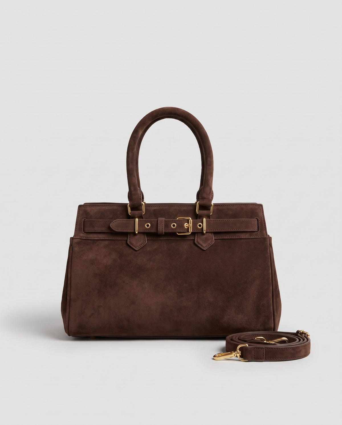 Spello suede cowhide top-handle bag in Chocolate – front view