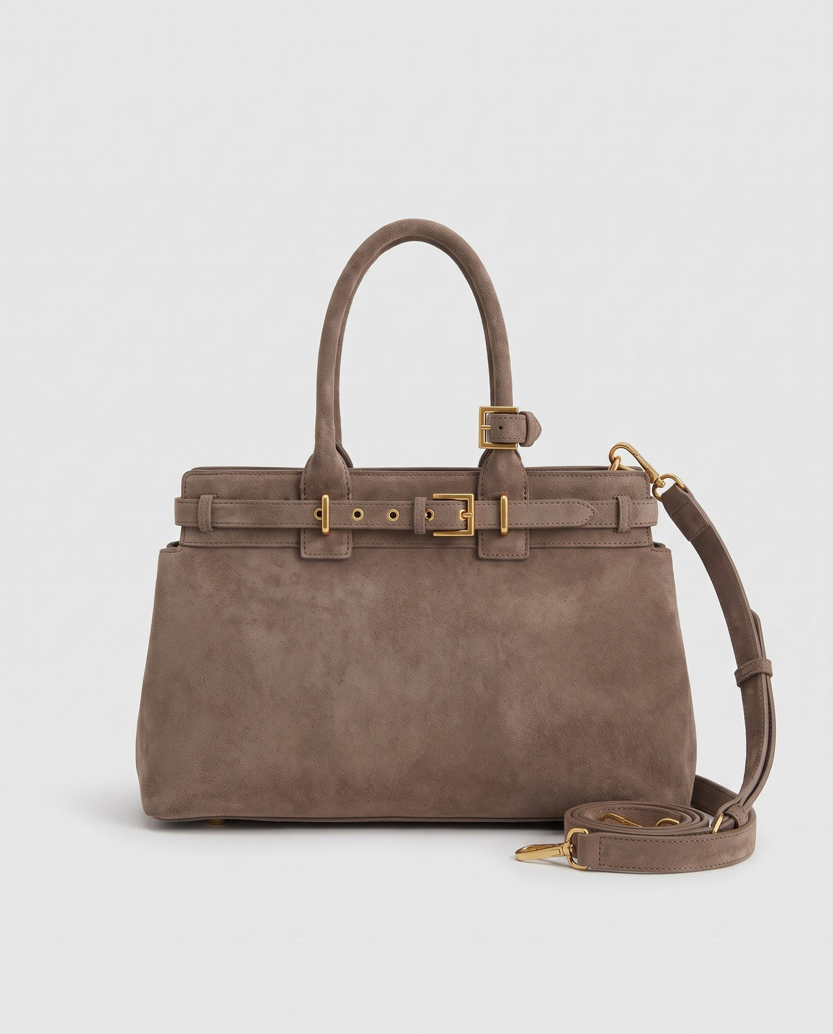 Spello suede cowhide top-handle bag in Taupe – front view