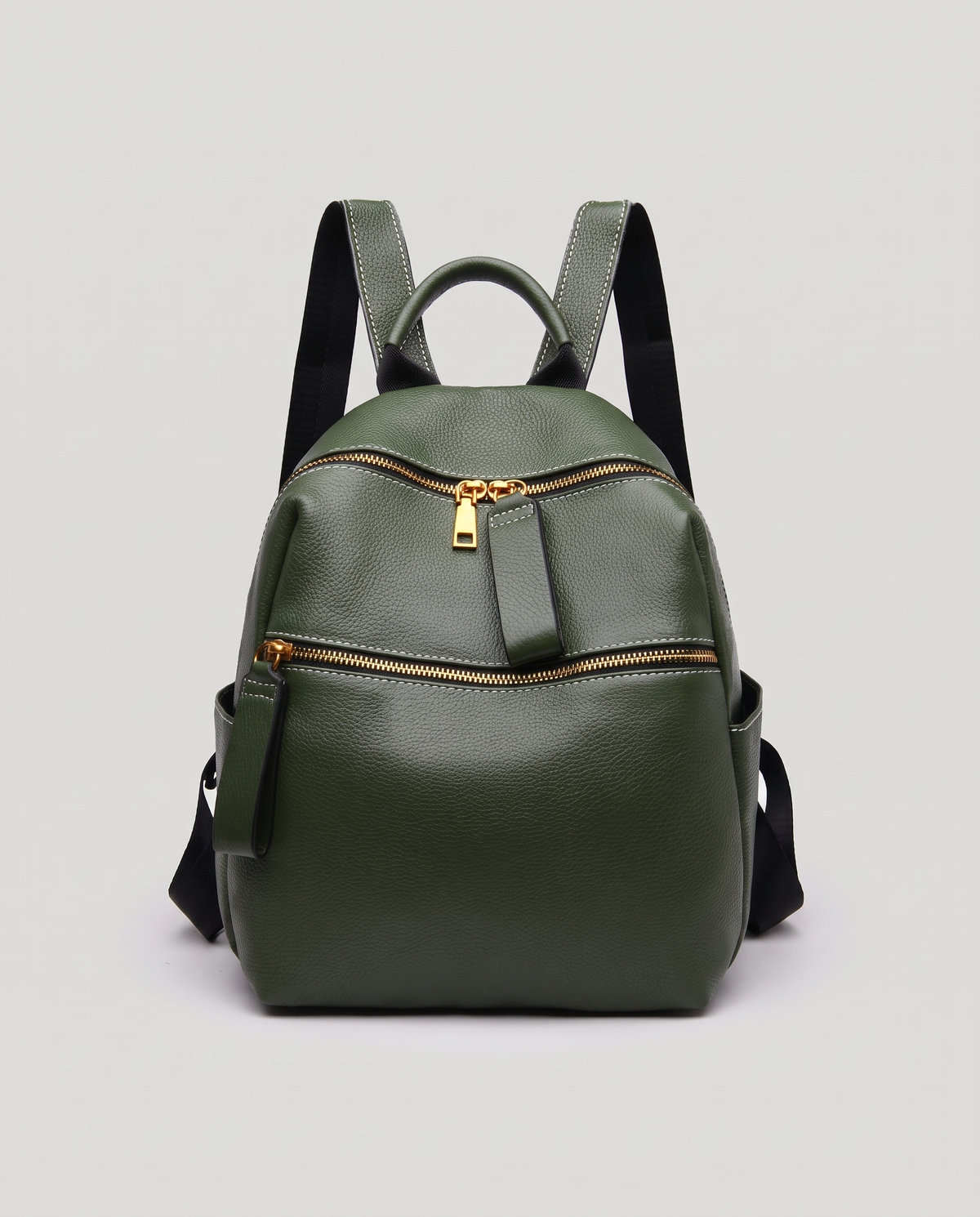 Tab pebbled leather backpack in Forest – front view