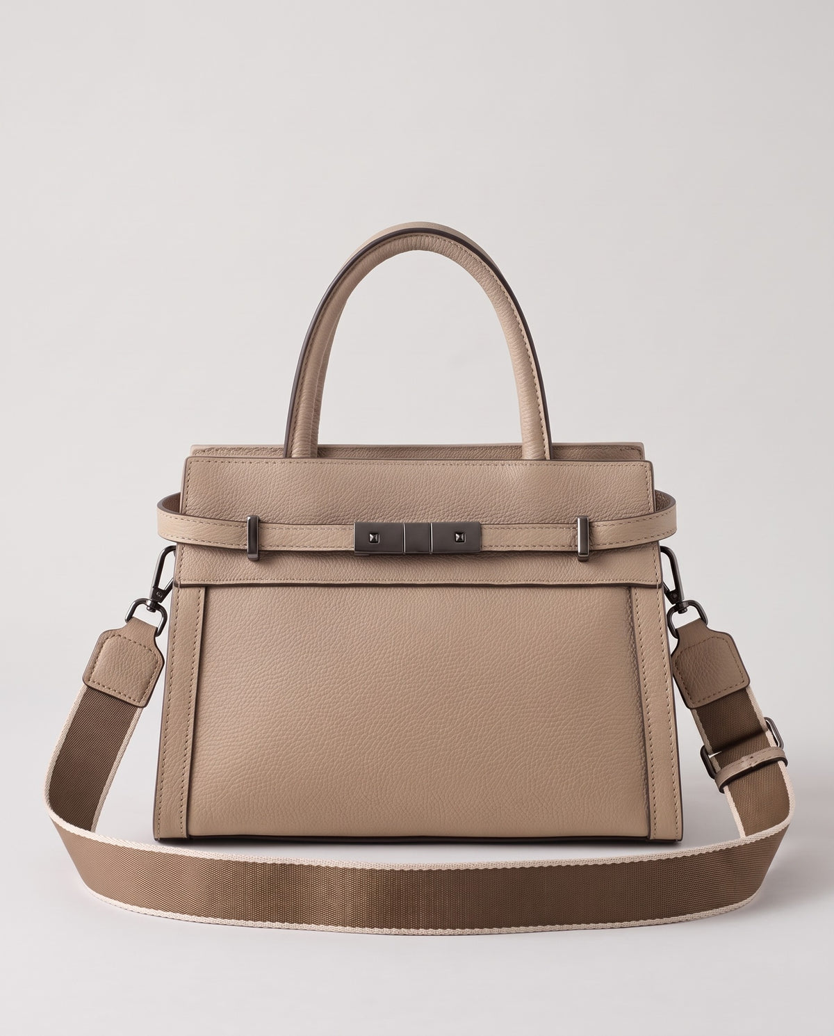 Taormina structured leather top-handle bag in Beige – front view