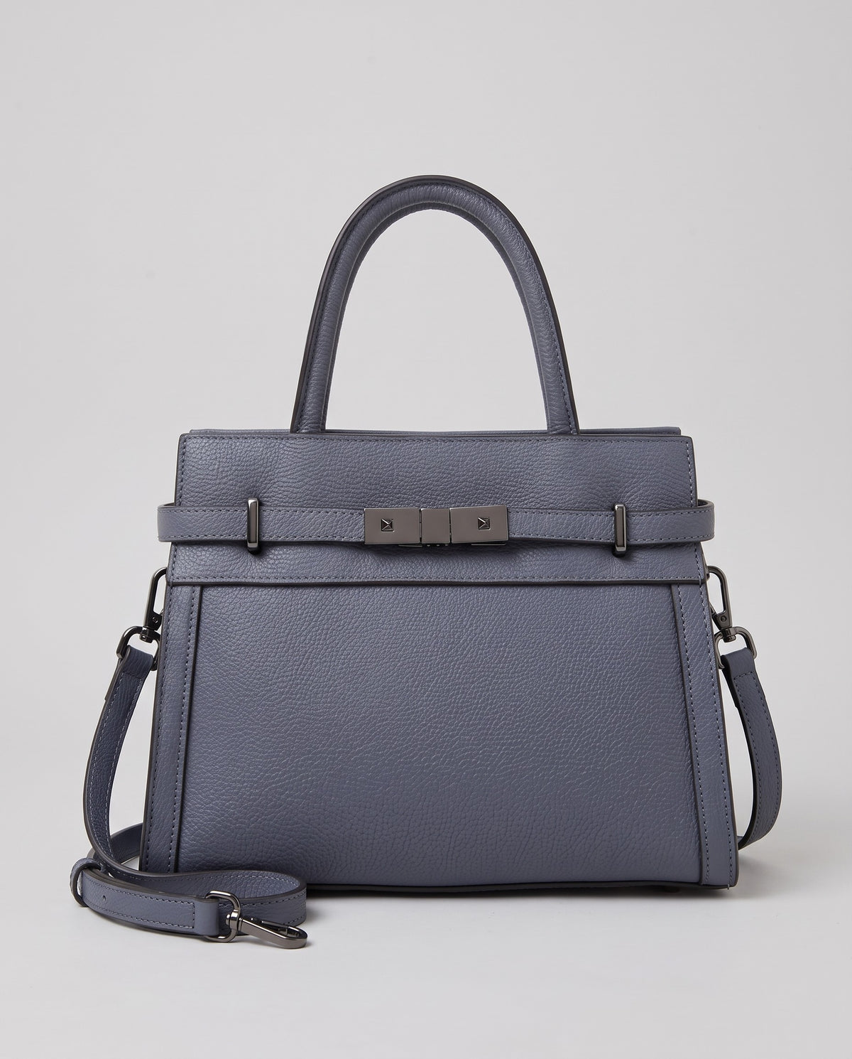 Taormina structured leather top-handle bag in Denim – front view