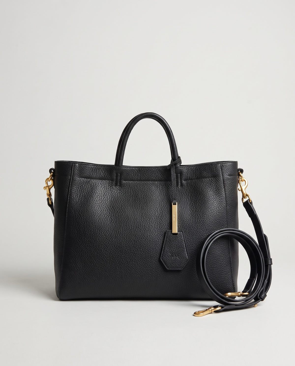 Torre Small leather tote in Black – front view