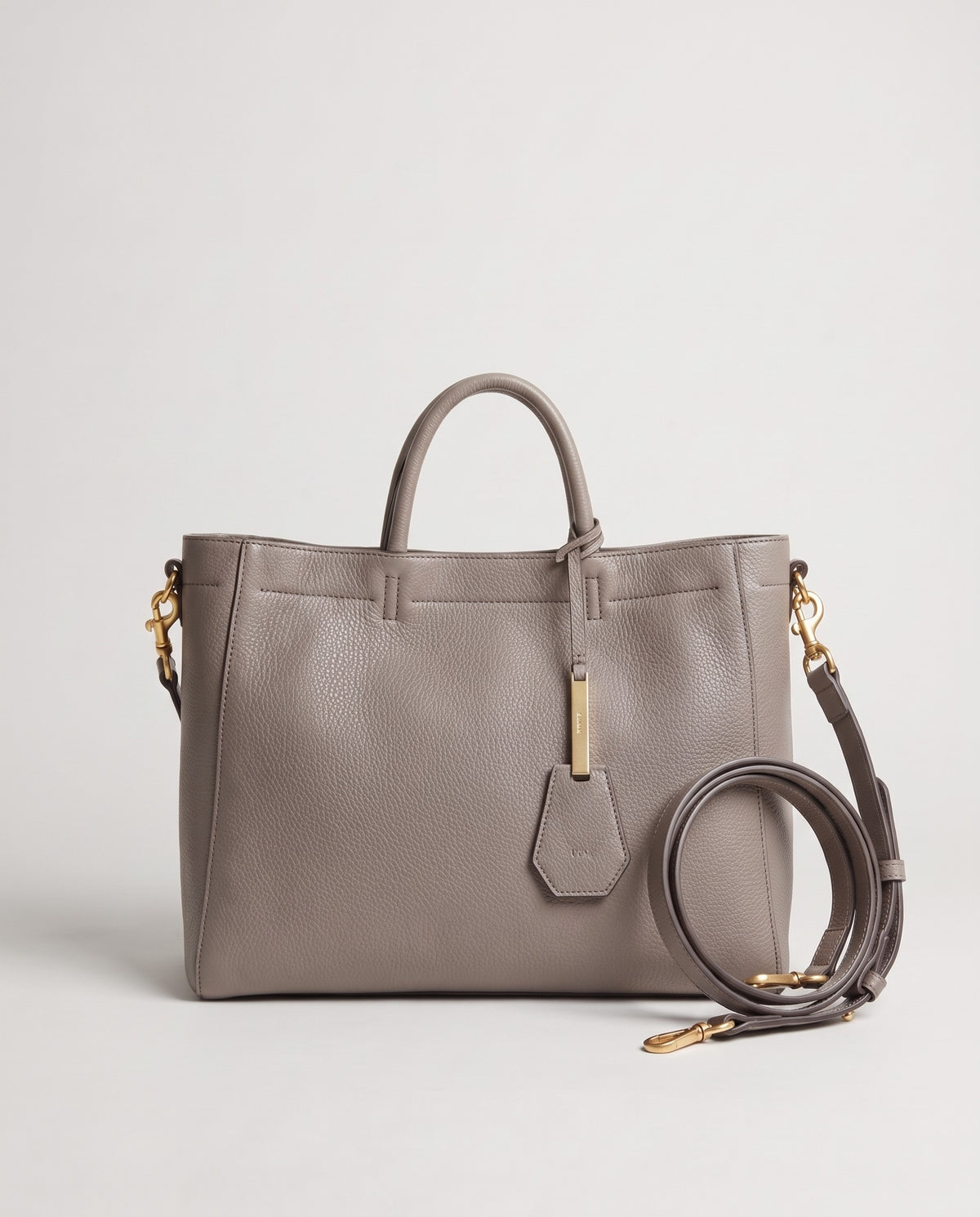 Torre Small leather tote in Grey – front view
