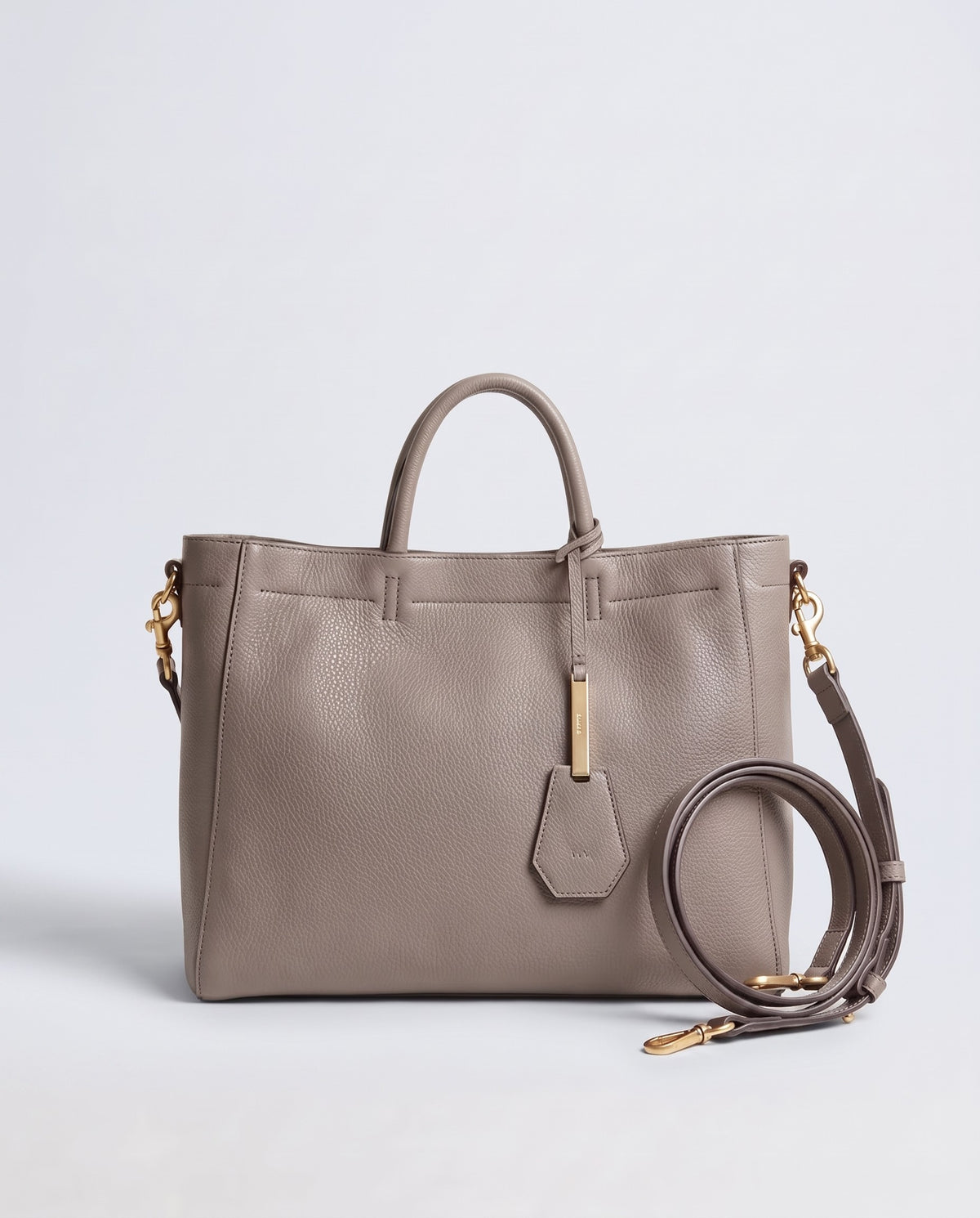 Torre small leather tote in Grey – front view