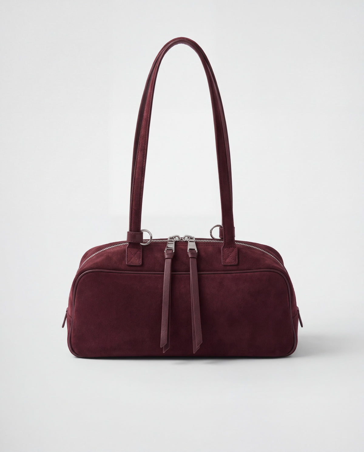 Valentina Linea suede shoulder bag in Burgundy, front view