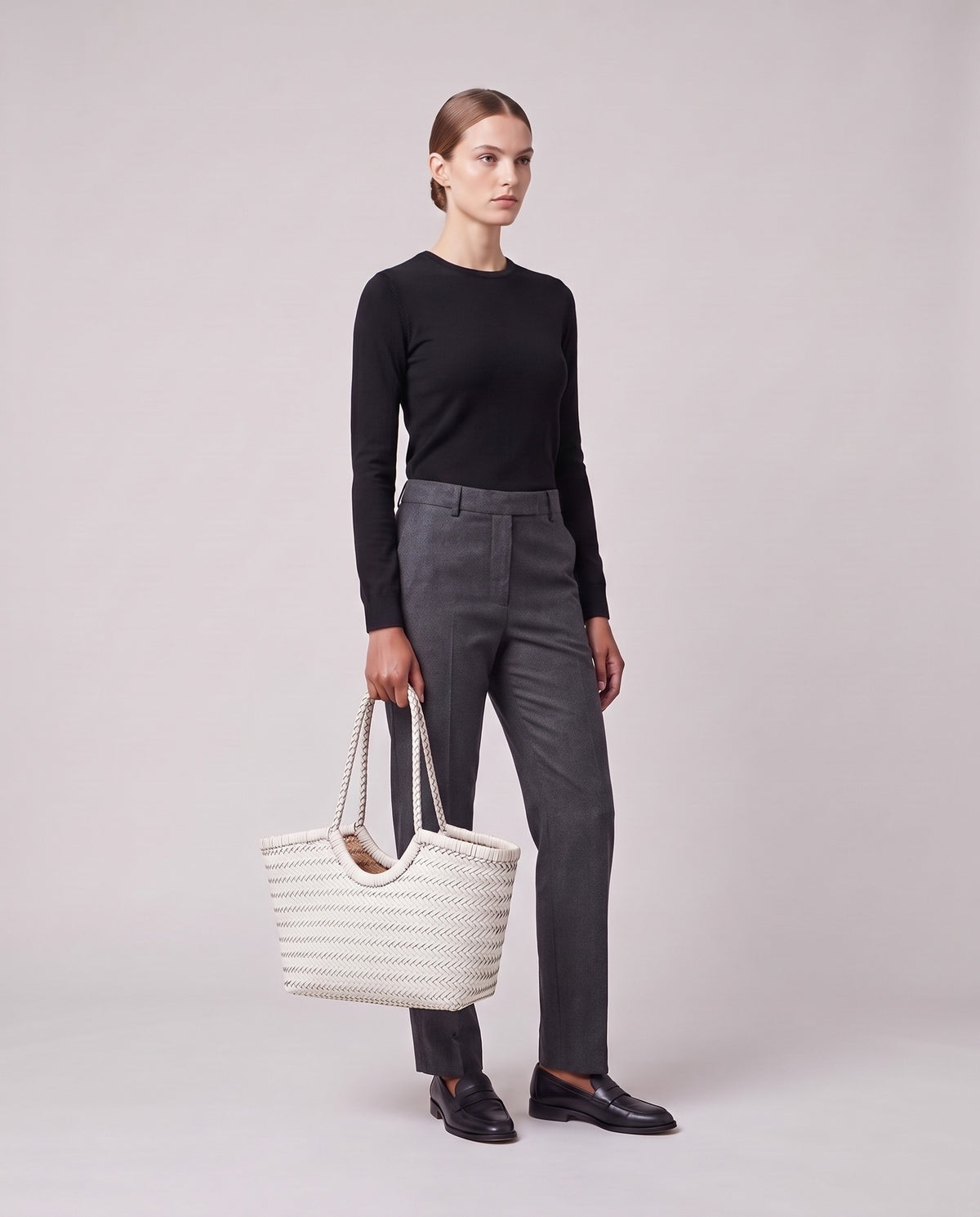 Model holding the Valentina Matera Small bag in White, full length