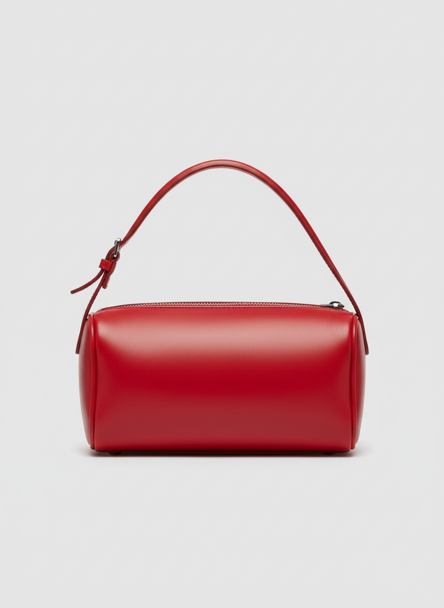 Valentina Roma barrel bag in cherry red leather, front view