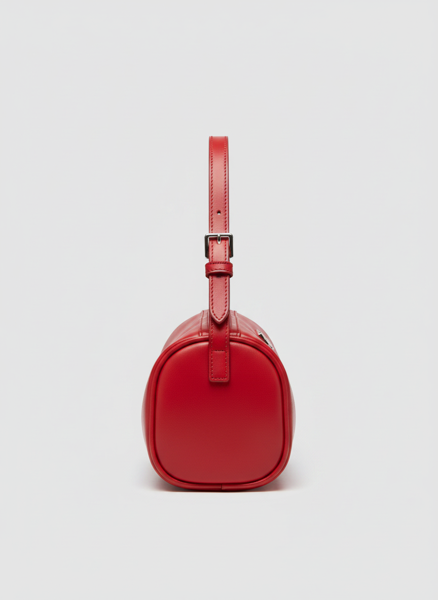 Valentina Roma barrel bag in cherry red leather, side view