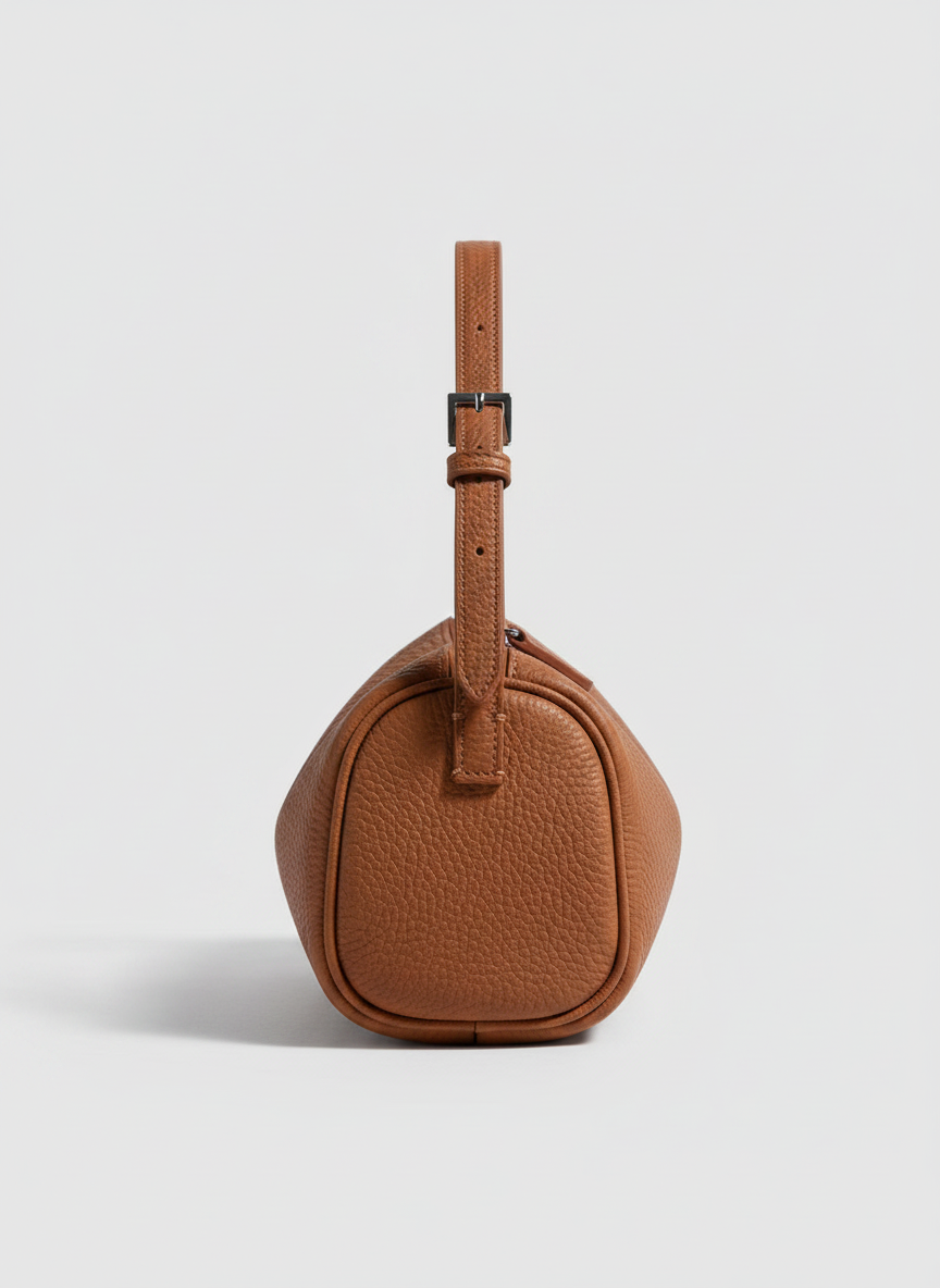 Valentina Roma barrel bag in cognac leather, side view