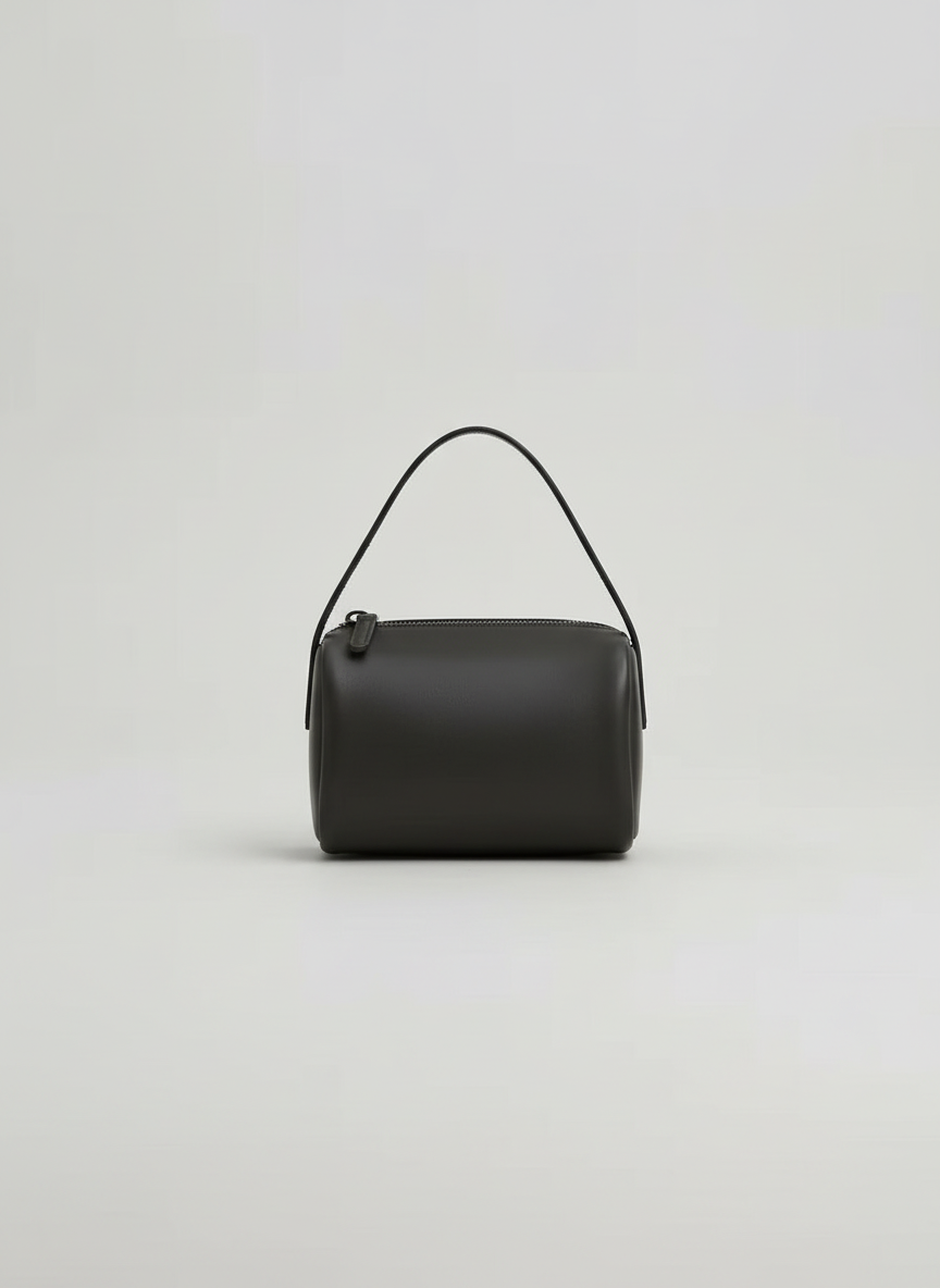 Valentina Roma barrel bag in charcoal leather, front view