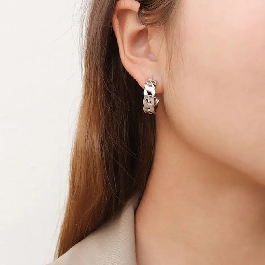 Womens Silver Hoop Pattern Earrings